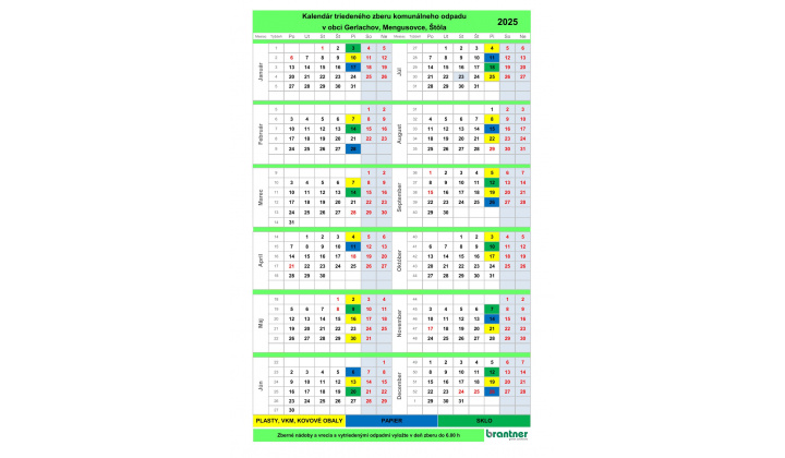  Kalendár triedeného zberu komunálneho odpadu pre rok 2025