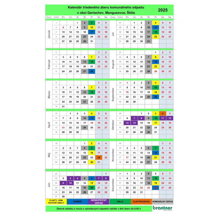 Kalendár triedeného zberu a komunálneho odpadu pre rok 2025